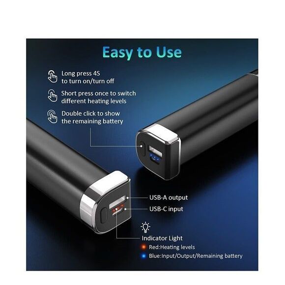 Rechargeable Hand Warmer with Portable Charger Black 3 Heating Levels - Picture 3 of 8